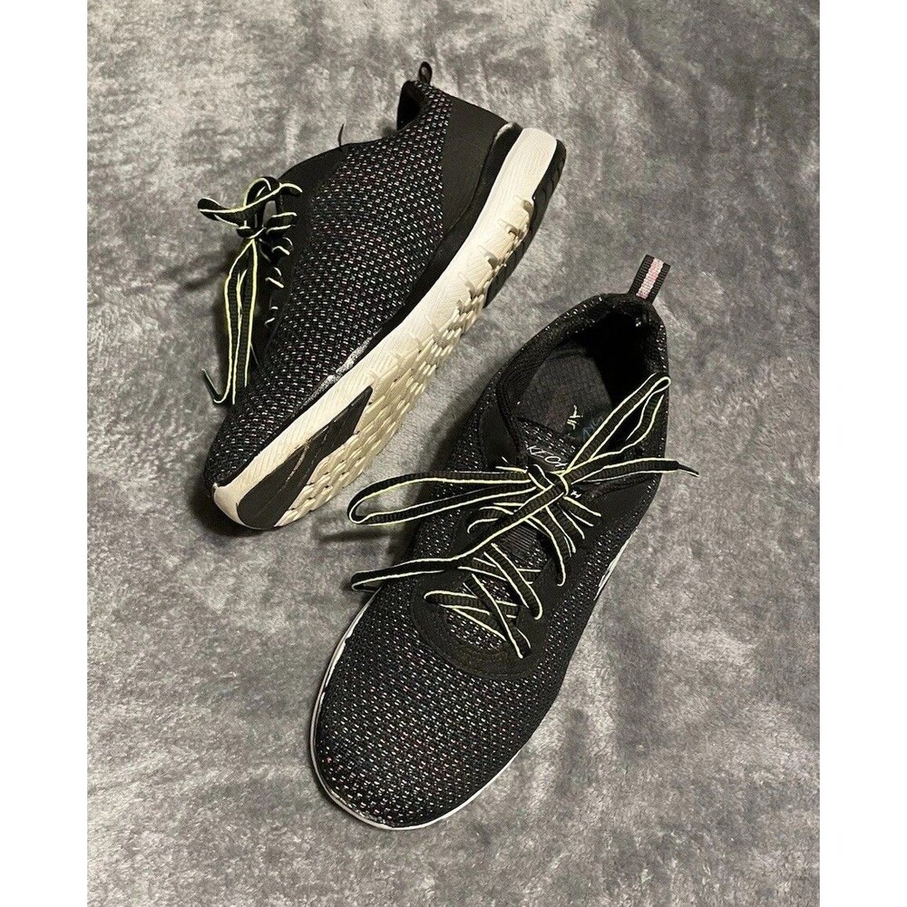 Sketchers Lite-Weight Air Cooled Black Neon Green Womens Size 7 Shoes Sneakers